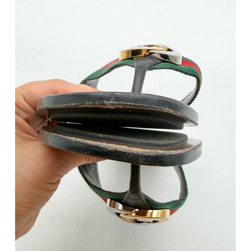 Gucci Kika GG Web Stripe Thong Sandals Black Red Flip Flop Flats EU 37.5 US 7.5 - Picture 9 of 13